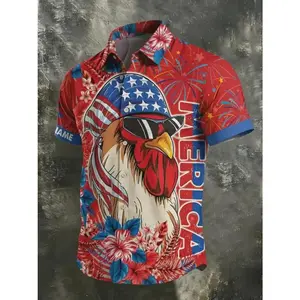 Patriotic USA 250th Anniversary Hawaiian Shirt, Rooster USA Flag Fireworks 1776 2026 Clothing, Independence Day Gift For Him