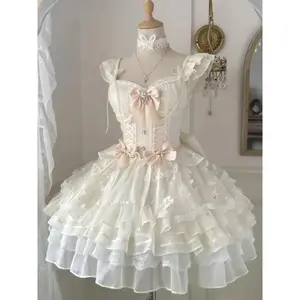 Sweet Japanese Lolita Strap Dress Lace Bow Kawaii Cosplay Party Daily Elegant Soft Chiffon Afternoon Tea Jsk Outfits 2026 Summer