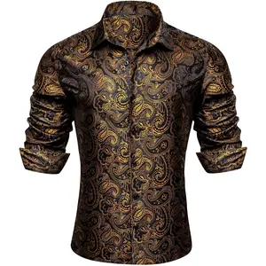 Men's Paisley Shirt Silk Jacquard Dress Long Sleeve Button Down Shirts Casual Mexico Western Disco Party Wedding Prom Menswear Elegant shirts summer deals summer fits