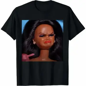 100% Premium Cotton graphic tees Humorous Reaction Meme Featuring Angry Disgusted Black Doll Face Design for T-Shirt