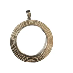 Solid 14k Centenario Pendant Mexican Bezel with Greek Key Design for Elegance