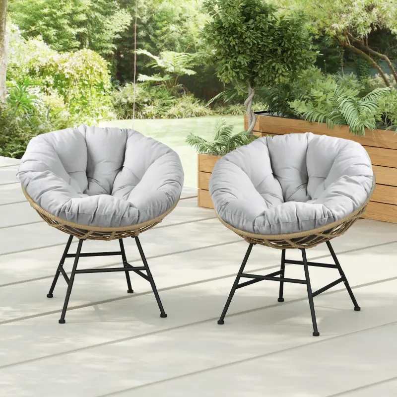 [SOIYELIFE] PE Wicker Lounge Chair 2-Piece Set with Waterproof Cushion - Sunflower Shaped Outdoor Patio Chair with Wrought Iron Frame for Garden, Poolside or Backyard