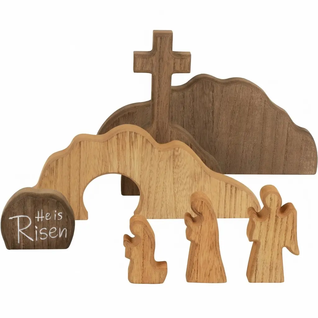Easter Wooden Desktop Decoration Set, Handmade Religious Home Office Decor, Spiritual Meaning Easter Gift, Unique Holiday Ornament