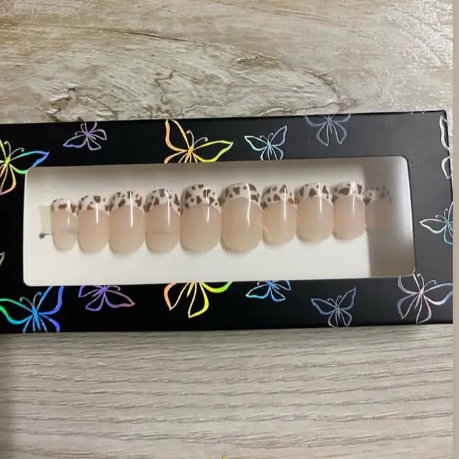 Cow Print French Tips - Nail Art