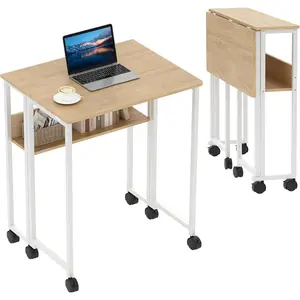 Small Folding Table, Table with Wheels, Folding Table for Home/Office with Storage, Suitable for Bedroom and Living Room, 63x50x75 cm
