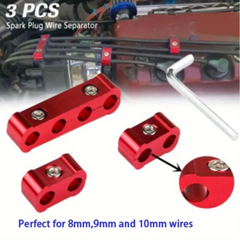 Car modification with three spark plug wire dividers, fixing devices, ignition wire fixing four hole wire clamps, Automotive Car Accessory