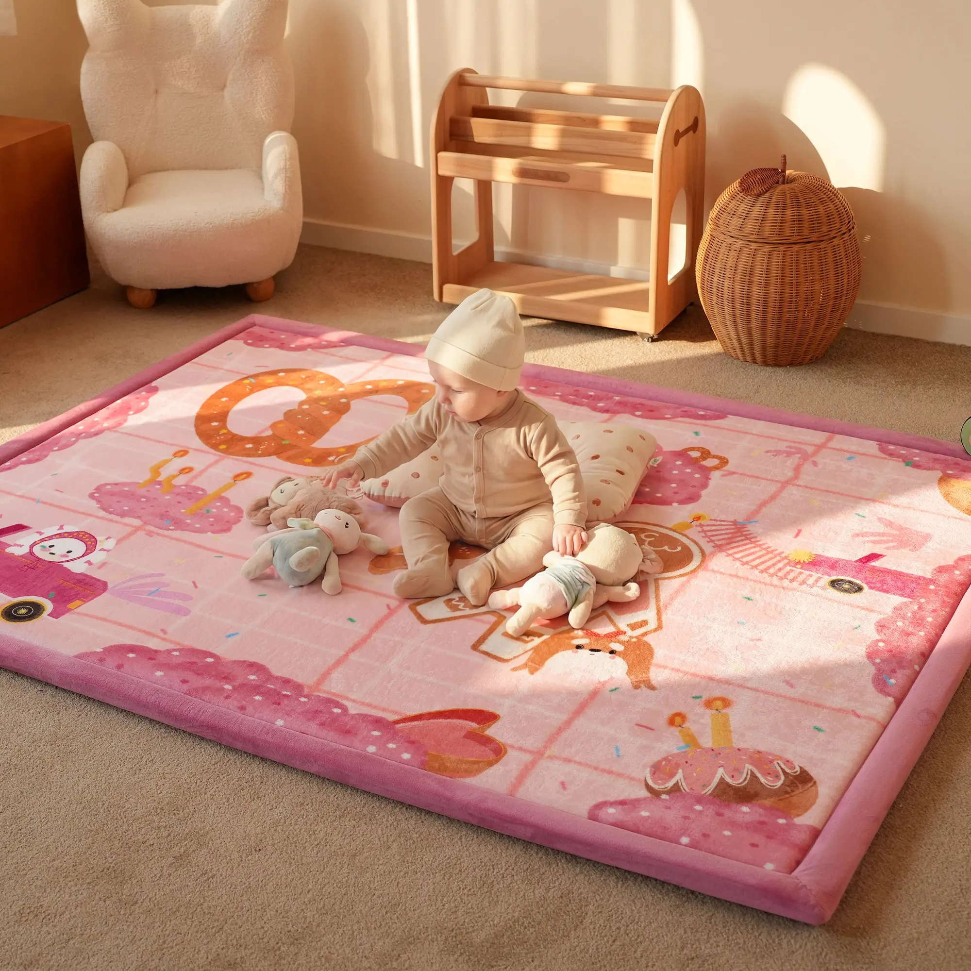 PaPaMat Baby Play Mat, 1.5'' Thick Flannel Foam Area Rug, Soft Floor Game Mats for Playroom, Nursery & Living Room