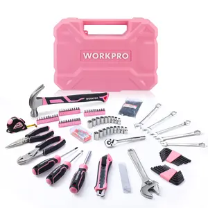 WORKPRO Pink Tool Set, 284 PACKS Tool Kit for Women, Basic Household Pink Tool Box with Sockets, Pliers, Ratchet Handle, Portable Toolkit for Home Repair, New Apartment, House-Warming, DIY - Pink Ribbon
