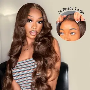 Pizazz Hair Chocolate Brown #4 Color Put on go Glueless Wig Pre Cut 8x5 HD Lace Human Hair Wigs For Women