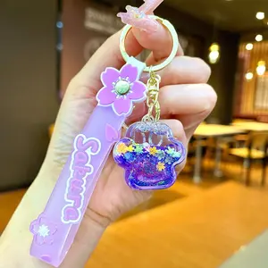 Creative Sand Pendulum Cat Paw Keychain, Floating Cute Bottle Charm, Small Pendant Gift for Girls, Unique Accessory