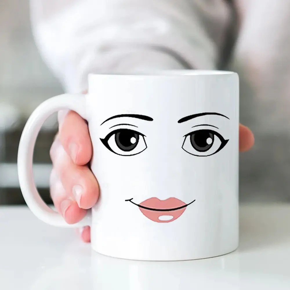 Roblox Woman Face Mug, Roblox Mug, Gamer Roblox Face Mug, Gamer Mug, Double Sided Ceramic Mug, 11 oz or 15 oz White Ceramic Coffee Tea Mug Cup