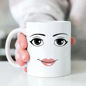 Roblox Woman Face Mug, Roblox Mug, Gamer Roblox Face Mug, Gamer Mug, Double Sided Ceramic Mug, 11 oz or 15 oz White Ceramic Coffee Tea Mug Cup