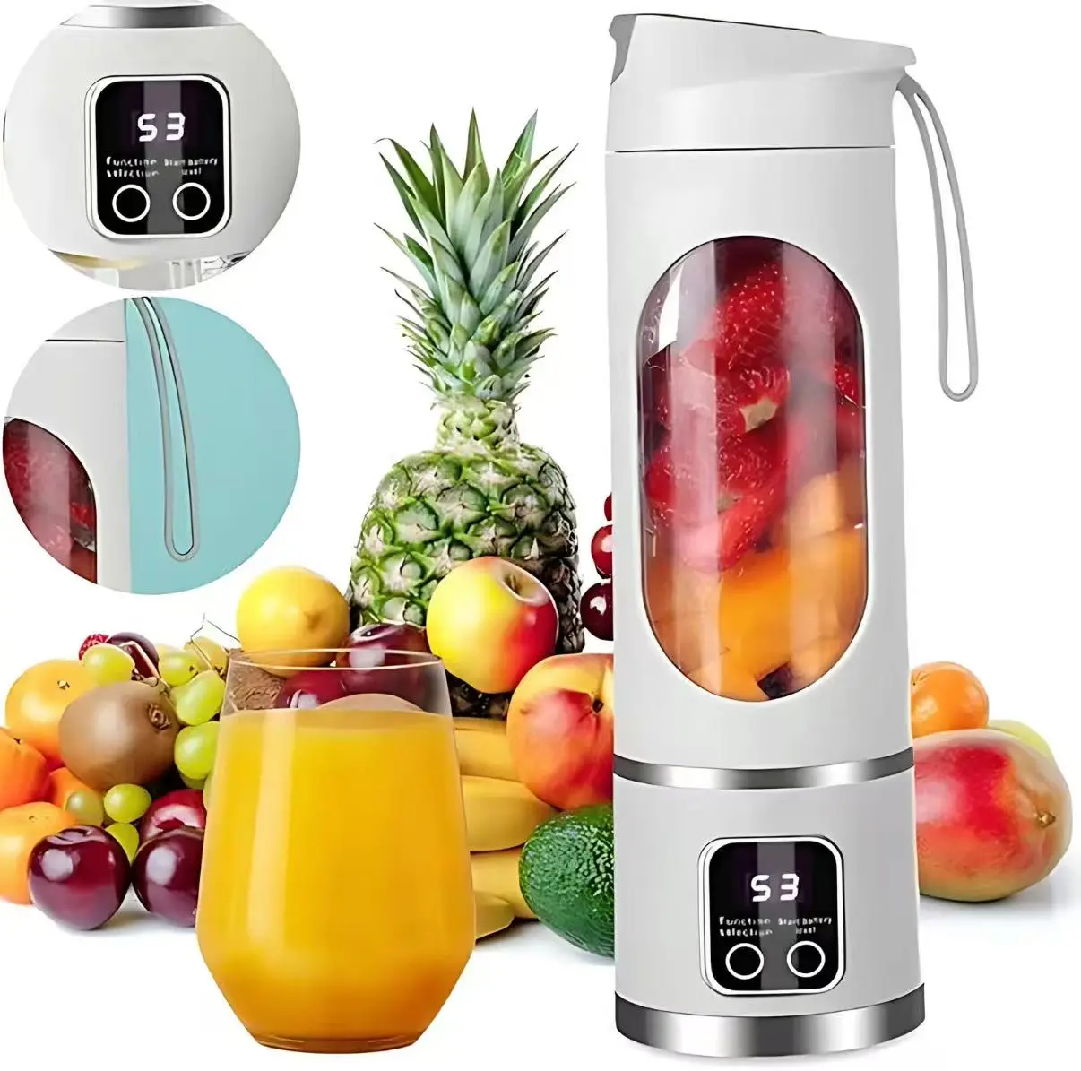 Summer Survival-Camping & Hiking,Portable Blender Personal Electric USB，500ML Portable juicer Shakes and Smoothies Blender，Small Blenders，Mixing，Compact、Convenient and Versatile (White)