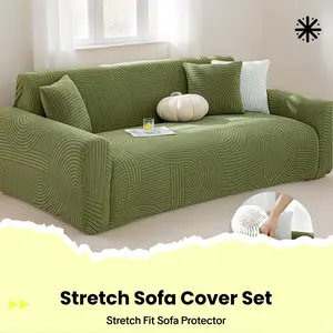 Geometric Abstract Curve Elastic Sofa Cover, Furniture Protector, Fits Most 1-5 Seater Sofas, Multiple Colors Available