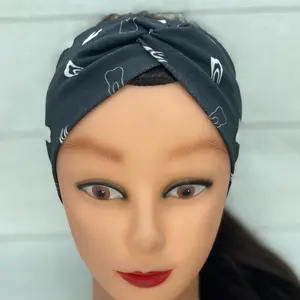 Black tooth Dental twist headband with or without buttons made for dental professionals, womens hair accessory