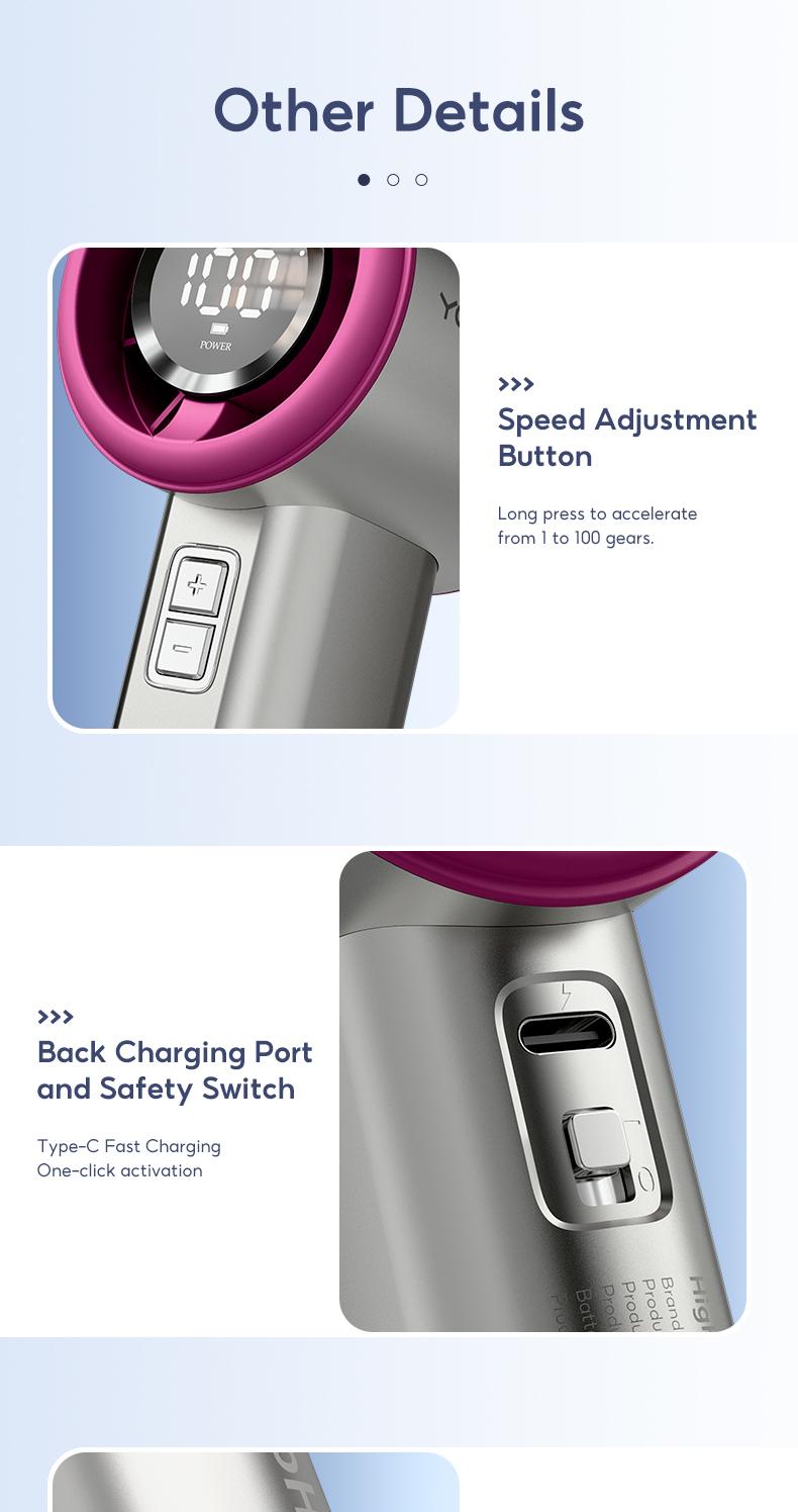 YodevoeThis portable handheld turbine fan features 100 speed settings, a built-in 4000mAh battery, and a runtime of up to 18 hours. This 3-in-1 rechargeable handheld fan utilizes turbine cooling technology and is suitable for outdoor activities.