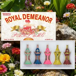 Tonfly Floral Bouquet Perfume Set Five-Piece Dress Series Alcohol-Free Fragrance Oil Set, Women's Luxury Scented Gift Box Fragrance Sets