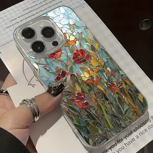 Artistic Floral Print Phone Case for iPhone 11-17 Pro Max Plus Air TPU+PET Shockproof Airbag Slim Cover Protective Casing with Anti-Fingerprint Surface
