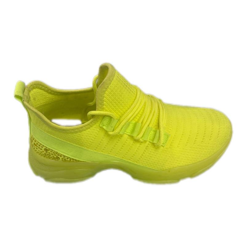 1930 Sporty Rhinestone Glitter Round Toe Sneakers for Women - Neon Yellow All Seasons Runner Sports Shoes for Casual Running & Training Athletic Trainer Footwear Girl Closed