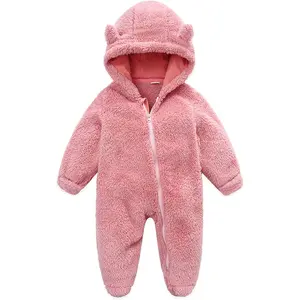 Furry Jumpsuit Infant Bear Onesies Zipper Long Sleeve One-Piece Romper Hoodie Outwear Snowsuit
