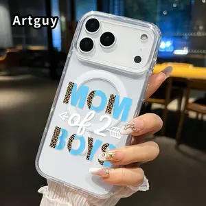 Mom Boys Tribute Pattern Magnetic Phone Case for iPhone 17 16  Pro Max Plus 15 14 13 12 11 Air E Non-Yellowing Clear Crystal Drop-proof Slim Silicone Shockproof Transparent Acrylic Large Hole Cover Supports Wireless Charging