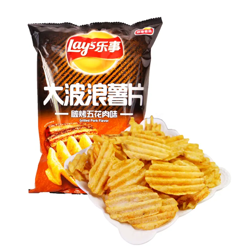 Lay's Wavy Salted Grilled Pork Flavor Potato Chips, 70g Crispy Crunchy Snack Bites, Contains Soy, Room-Temperature Storage, Unique Snack, Snack Crispy Crunchy