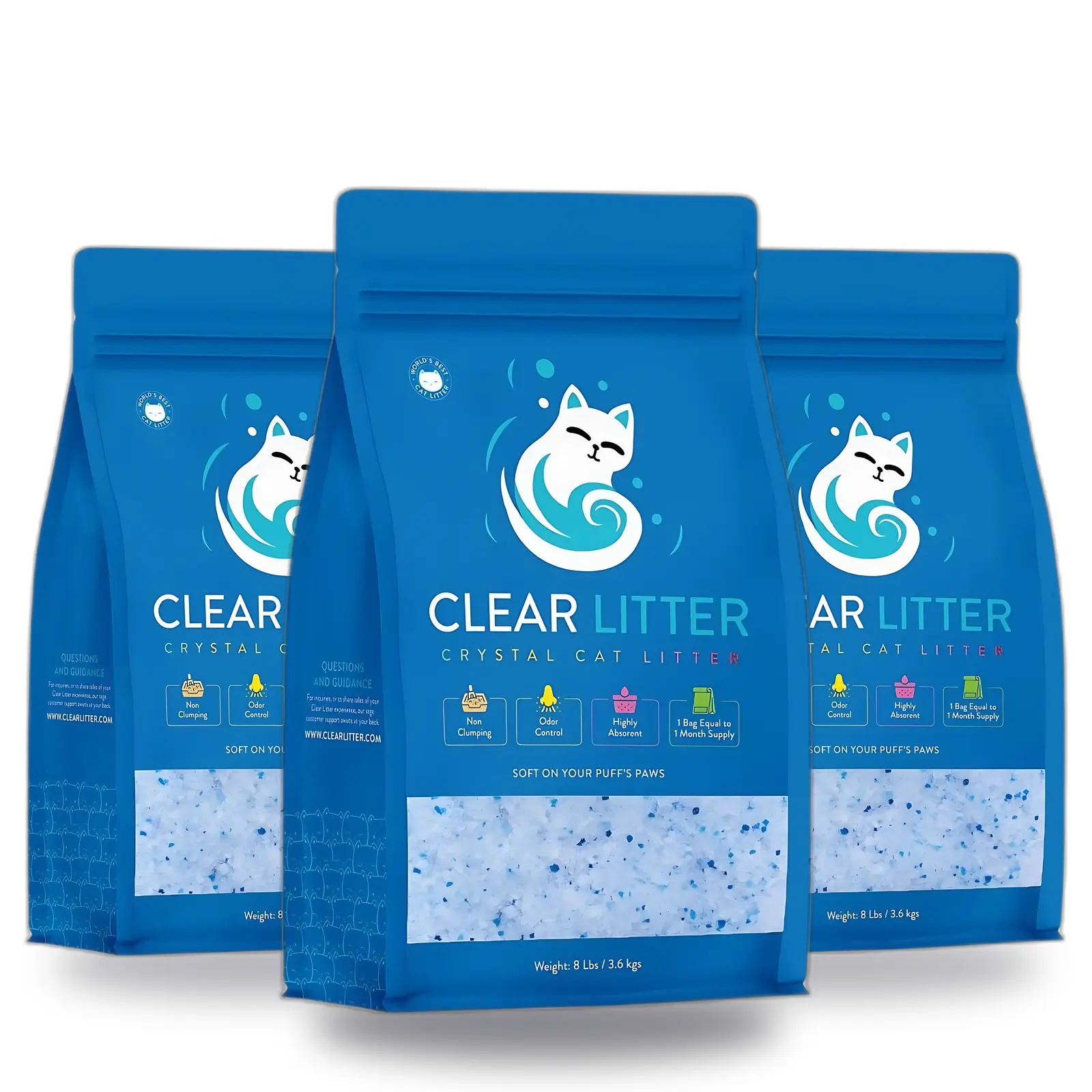 Clear Litter Fresh Scent Crystal Cat Litter 3-Pack (3-Month Supply) — Unscented, Odor Control Dust-Free Silica Gel, 3 x 8 lb Bags (24 lb Total)