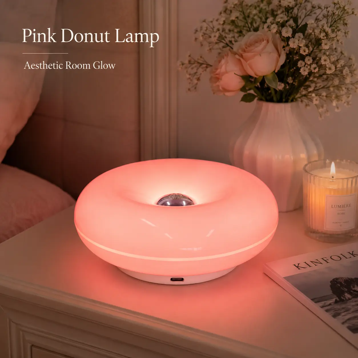Donut-Shaped Unique Table Lamp - Fancy Nancy Theme Party Decorative Lamp with Acrylic Shade,Donut‑Shaped Charm，Aesthetic Bedroom Decor, Cute Nightstand Lamp for Dorm Room, Vanity & Gift for Her