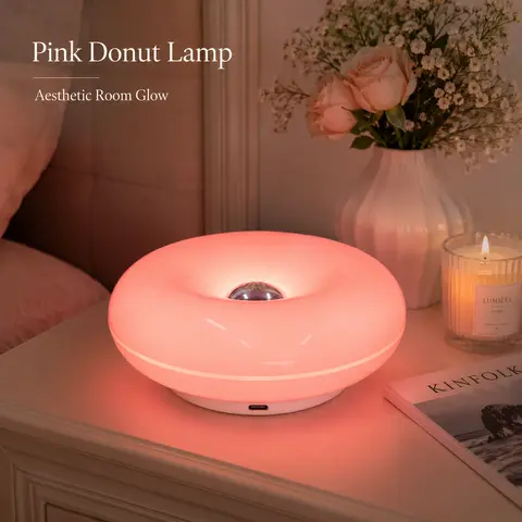 Whimsical Doughnut-Shaped Unique Table Lamp - Acrylic Shade, Warm Light, Fancy Nancy Theme Party Decor, House Decor, Whimsical Gifts, Cool Room Stuff for Bedroom Nightstand, Decorative Lamp