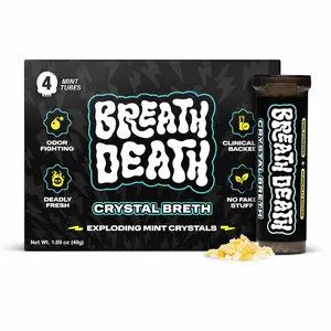 Breath Death | Crystal Breth: Peppermint | Exploding Mint Crystals - Fast-Acting, Zinc-Infused Mints, Zero Calories, Gluten Free - Deadly Fresh Crunchy Crystal Mints – 4 and 8-Tube Packs Bonbon