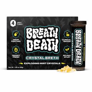 Breath Death | Crystal Breth: Peppermint | Exploding Mint Crystals - Fast-Acting, Zinc-Infused Mints, Zero Calories, Gluten Free - Deadly Fresh Crunchy Crystal Mints – 4 and 8-Tube Packs Bonbon