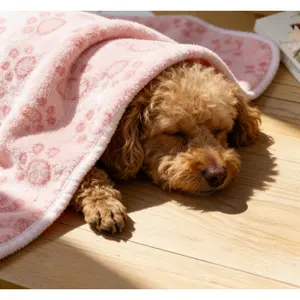 1 pack of pink, blue, and gray plush paw print dog blankets, made of ultra-soft fibers - provides a comfortable sleeping pad for small dogs and cats - warm and insulating, with a cute design, making it an ideal pet blanket dog accessories dog products