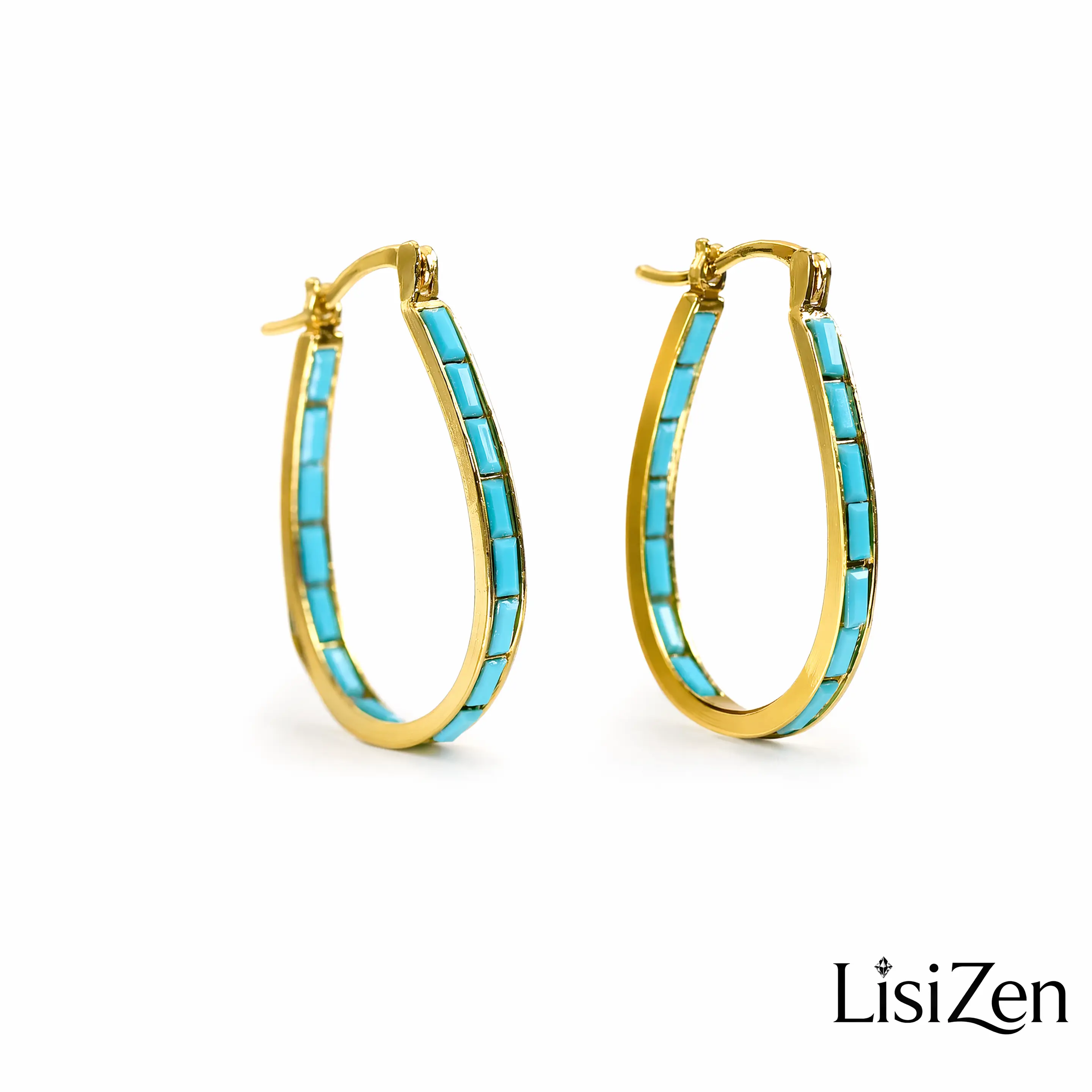 LisiZen New Arrival French Style Circle Turquoise Earrings Ins Unique Design Simple Copper Hoop Earrings for Women DZEH5639