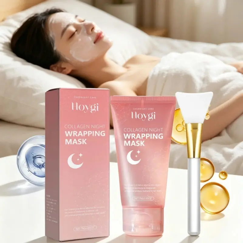 Hoygi Collagen Night Wrapping Facial Mask Deep Nourishment Skin Firming Brightening Skin Tone Shrink Pores Mild Gentle Formula Sleeping Mask with Brush