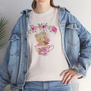 Teddy Bear in Floral Teacup Tee | Cute Teddy Cup Shirt