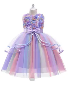 LOEL Rainbow Flower Girl Wedding Dress Princess Tuffy Skirt Kids Ruffle Lace Casual Dress for Holidays & Birthdays