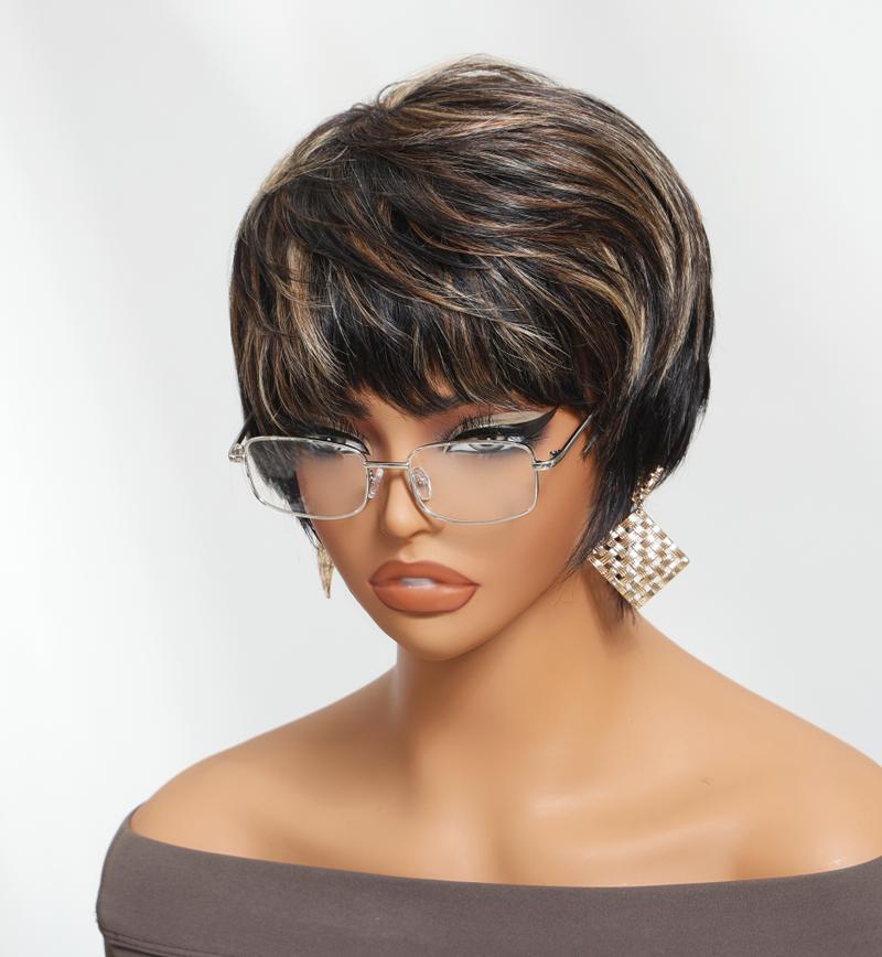 UNice Short Pixie Cut Human Hair Glueless Wig With Full Bangs Beginners Friendly Short Straight Layed Wig for Daily Use