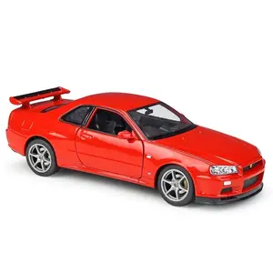 WELLY 1:24 Scale Nissan R34 Car Model, Realistic Alloy Toy Vehicle, Collectible Display Piece, Christmas Gift Idea