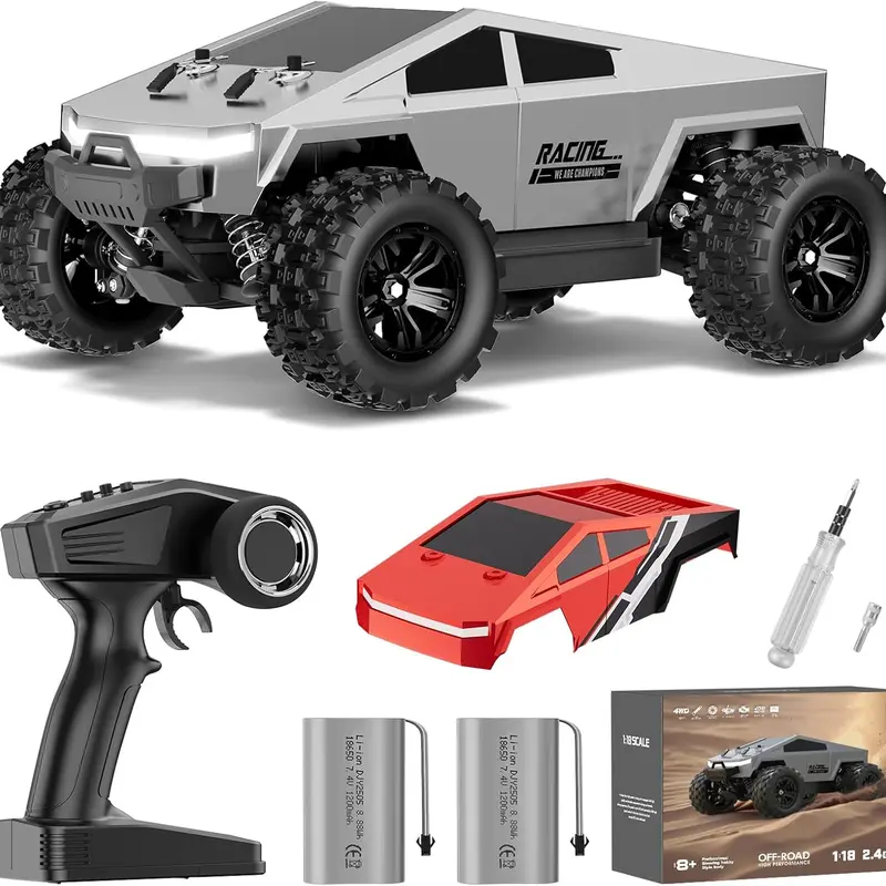 40 KPH High-Speed Cyber RC Car,2.4GHz All-Terrain Off-Road Pickup,1:18 Scale 4X4 RC Truck 2 Batteries + 2 PVC Shells, Birthday Gift for Kids & Adults