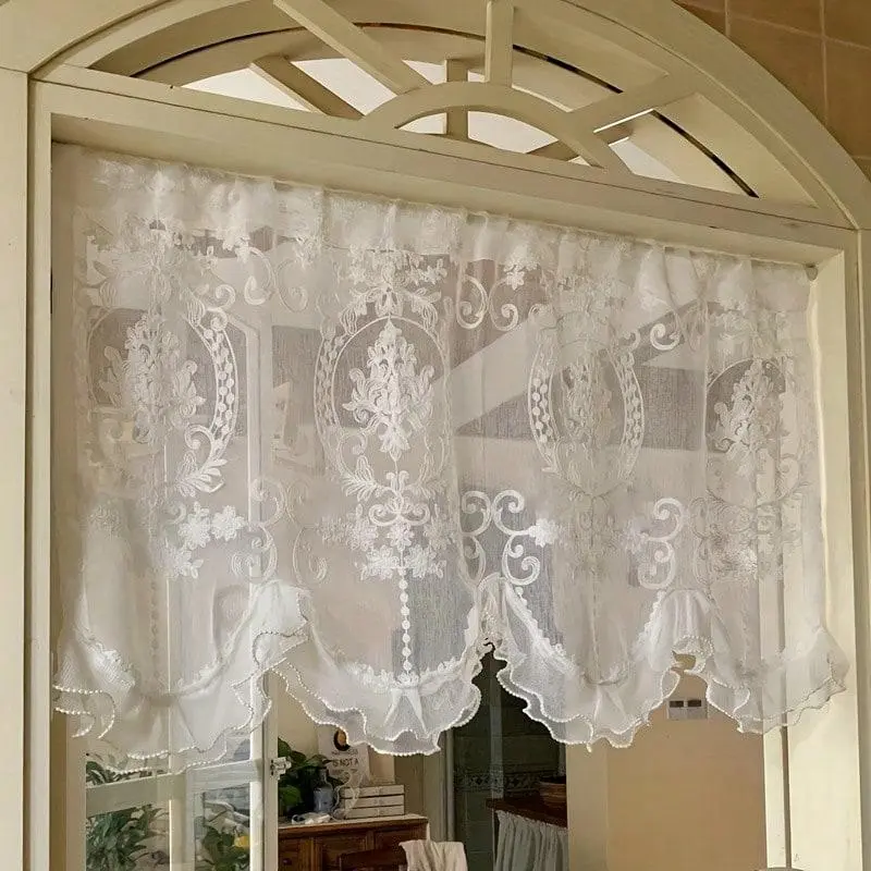 French Style Lace Short Curtain, 1 Count Exquisite Elegant Door Curtain, Home Decoration Curtain, Home Decorative Curtain, Home Decor for Restaurant, Kitchen, Bathroom, Bedroom, RV