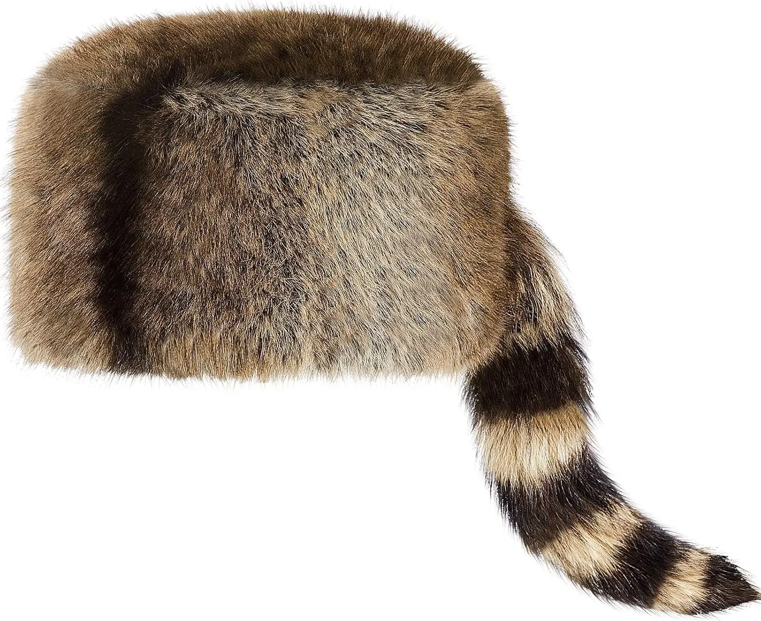 Raccoon Hat with Tail for Women Men Faux Fur Coonskin Raccoon Tail Hat Warm Winter Cap for Unisex Cold Weather