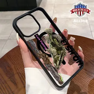 Magnetic Phone Case for iPhone 16 Pro Max 15 Plus 14 13 12 11 XR E XS Lure - fish charm Pattern Transparent Acrylic Back TPU Edges Drop-Proof Lightweight Cover for Male
