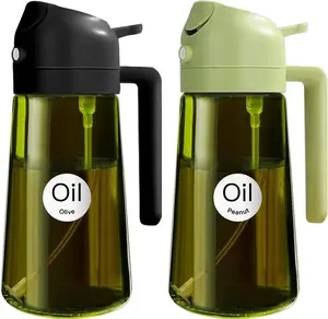 Oil Sprayer, 16oz/470ml Olive Oil Dispenser for Kitchen, 2 Count 2 in 1 Oil Sprayer for Cooking, 2 in 1 Olive Oil Dispenser Bottle for Kitchen Gadgets and Air Fryer Accessories, Salad, BBQ - Black