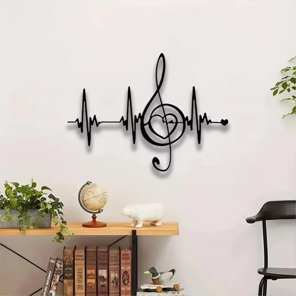 Music Note & Sound Wave Design Wall Art, Decorative Artwork, Heart Rate Monitoring Metal Wall Decor, Wall Decoration, Wall Hanging Decor for Home Living Room Bedroom, Hangable, Decoration Items