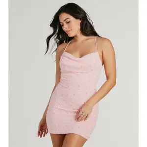 Keira Faux Pearl Strappy Open-Back Mini Dress