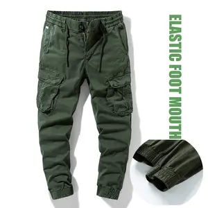 Tactical workwear pants, men's multi pocket workwear jogging pants, elastic waist street pants, outdoor fashionable and versatile hiking pants