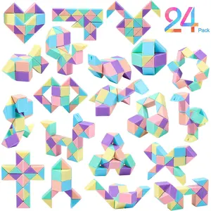 24 Pack Magic Snake Cube Fidget Toys for Kids - 24 Blocks Macaron Twist Puzzle, Party Favors, Classroom Prizes, Birthday Goodie Bag Fillers, Stress Relief Sensory Toys