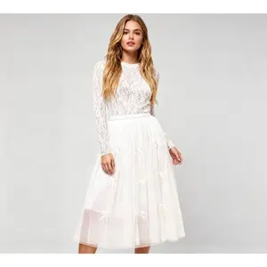 Women's Mesh Tulle Midi Skirt with Bow Details – Cherie Code Apricot M