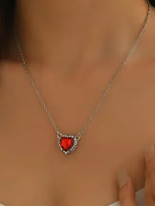 Heart Sword Couple Necklace Assembled Zircon Pendant Silver Gold Plated Chain Matching Choker Jewelry Heart Shaped Pendant 2 Pcs Romantic Gift