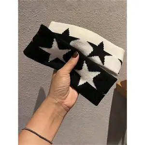 Single hair knitting embroidery Star pattern sports headband, Y2K fashion hair accessories, suitable for wearing and casual wear, sports sweat design, sweat headband, training headband, sweat can be verbal beltRAIMENTRY
